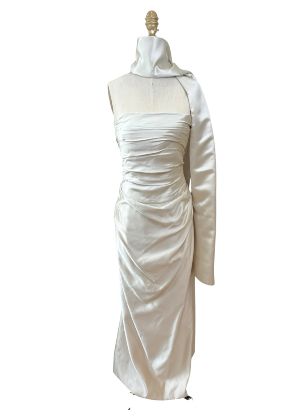Givenchy Ivory Satin Strapless Evening Gown w Silk Sash